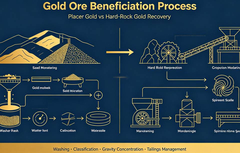 Gold Ore Beneficiation Process｜Placer & Hard‑Rock Gold Recovery Basics